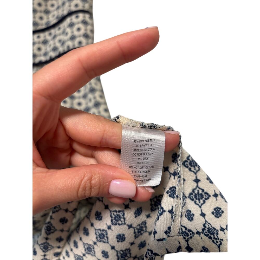 Monteau Los Angeles Dress Large Blue White Printed Ruffle Sleeve Fit & Flare - Picture 7 of 10
